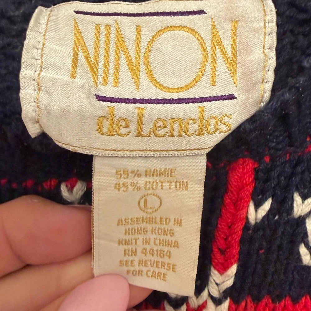 Vintage Women’s Ninon de Lenclos Patriotic Flag Knit Sweater size large Stars - Picture 5 of 8